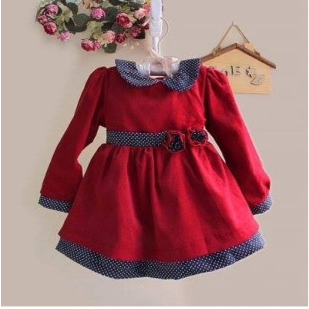 Dress Zoe Merah Kerah Lengan Panjang / Dress Merah / Red Dress / Cheongsam