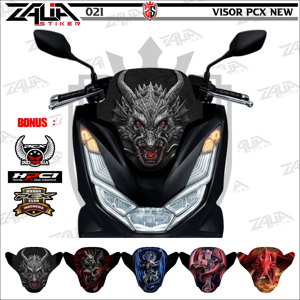 Stiker visor Winshield HONDA PCX 160 NEW  NAGA KEREN (021) / stiker  Winshield  NAGA MERAH/  stiker 