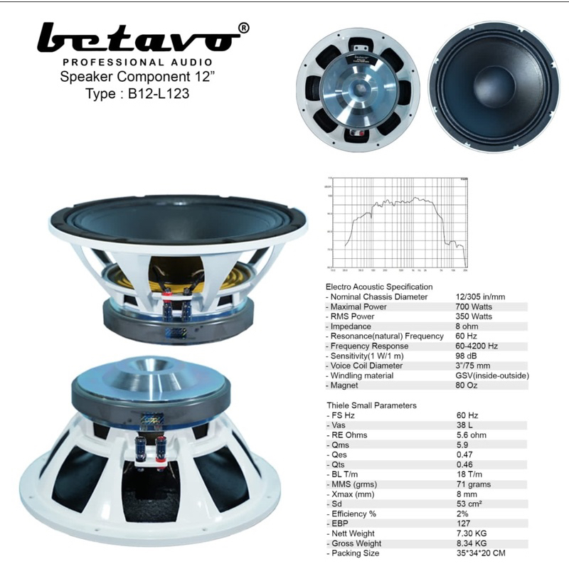 speaker komponen 12 inch betavo B12 L123 Original speaker betavo B12L123