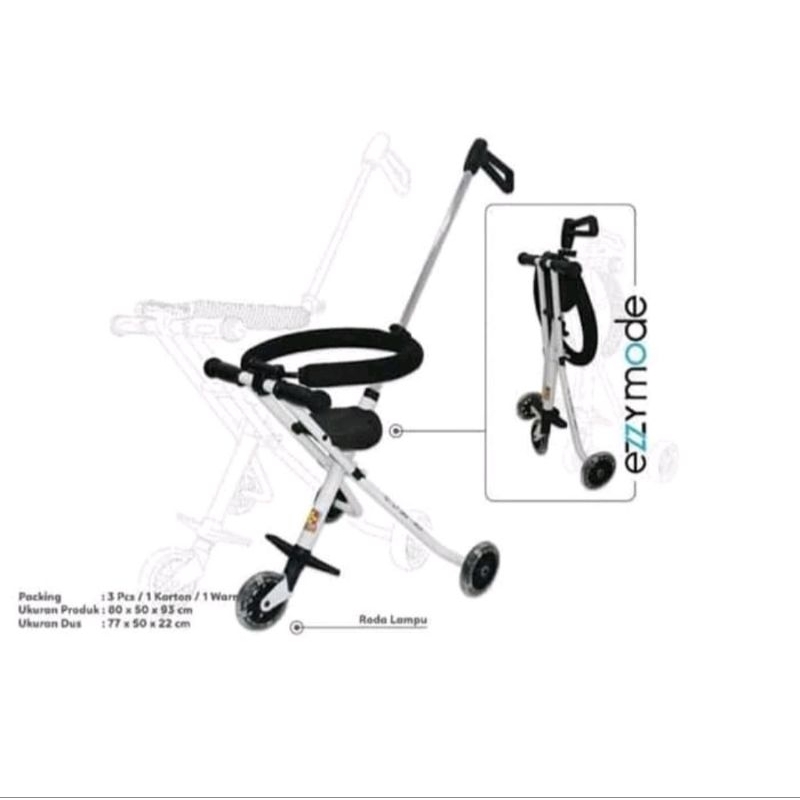 Ezzy Baby Stroller Roda 3 Lampu - Portable Kursi Dorong Bayi Lipat Kereta Anak Bayi SNI