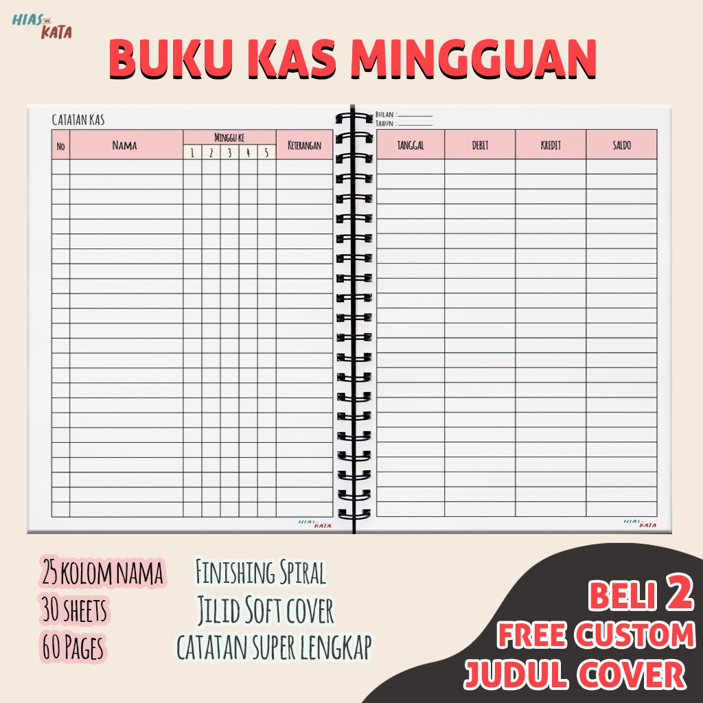 Buku Kas Mingguan Catatan Keuangan Bendahara Kelas Peach Milk Color Soft Cover Spiral A5