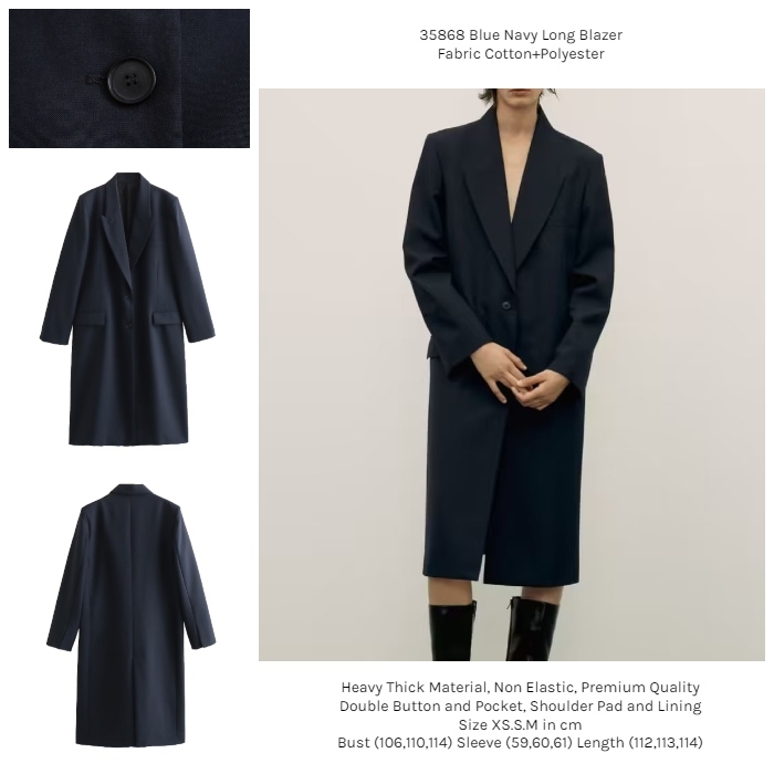 35868 Blazer Panjang Biru Wanita Jas Office Formal Blue Navy Long Blazer