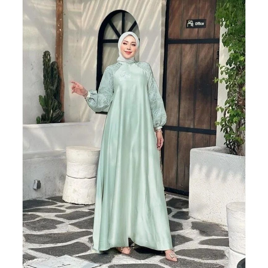 Beautiful Dress Gamis Pesta Baju Kondangan Fashion Muslim Bahan Shimmer Mix Tile Organza Pakaian Dew