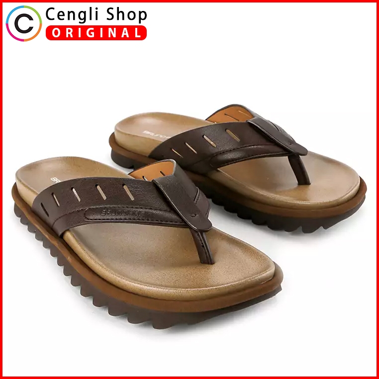 BP01 SANDAL PRIA JEPIT KICKERS BRUNO PREMI ORIGINAL SENDAL KULIT ASLI ORI COKLAT TUA DARK BROWN