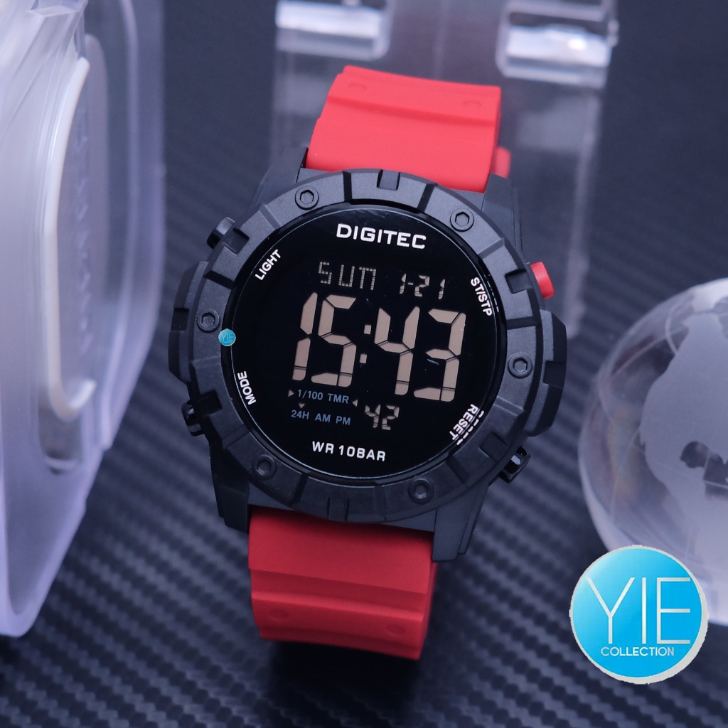 Jam Tangan Digitec Pria Original Anti Air DG 5201 T Merah Digital Tali Karet