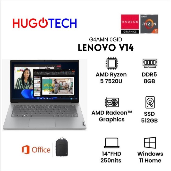 LENOVO V14 G4AMN AMD R5-7520U 8GB 512GB SSD FHD TN WIN11 OHS