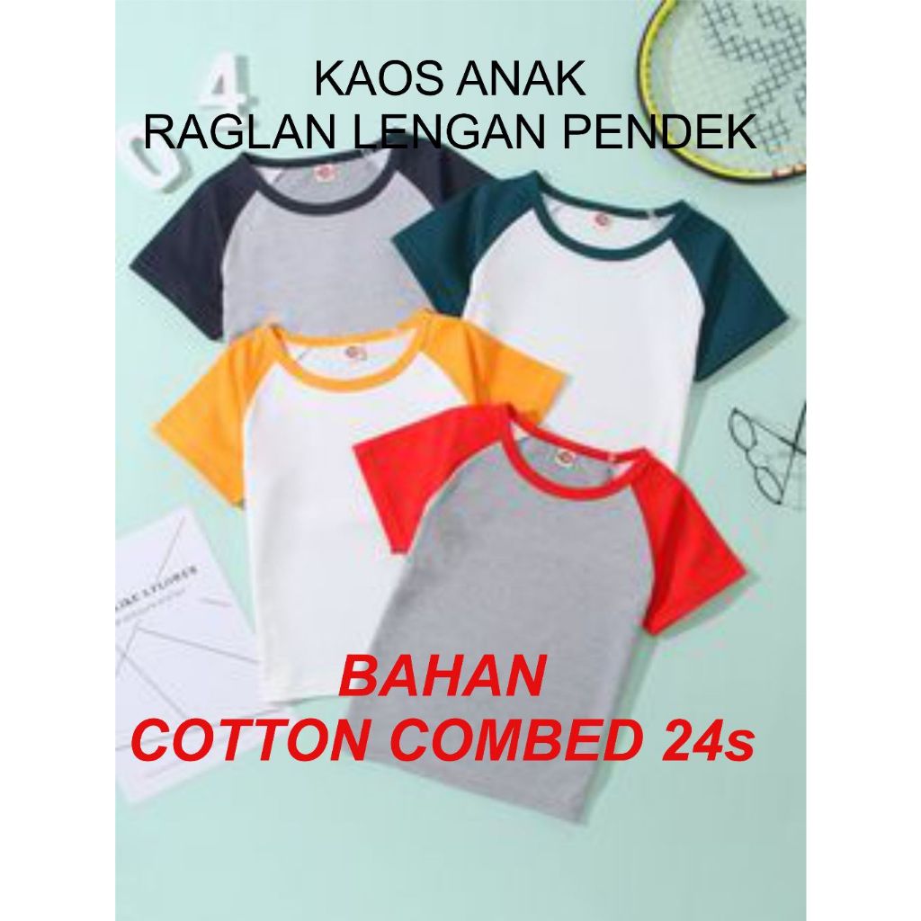 03 - Kaos Anak Raglan Lengan Pendek Polos Bahan Cotton Combed 24s