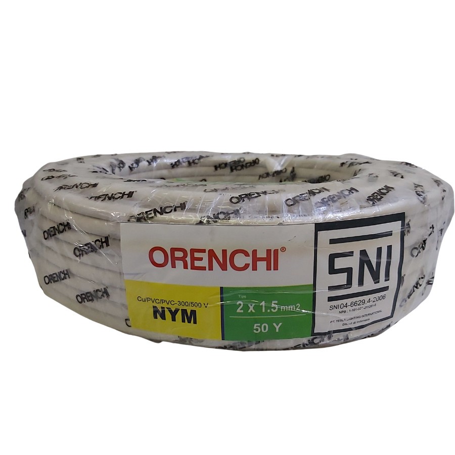 1 Gulung Kabel NYM 2 x 1.5 ORENCHI 50y 50 Yard TEMBAGA MURNI Kawat Tunggal SNI