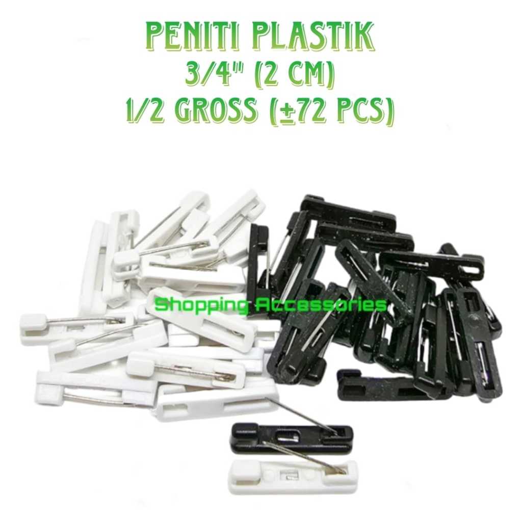 

Peniti name tag plastik 3/4inch (2cm) isi 1/2gross(-+72pcs)