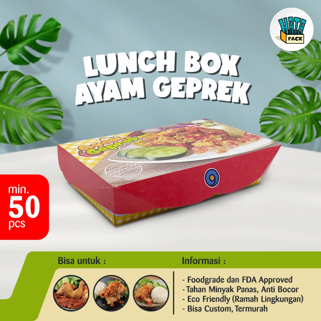 Lunch Box Tab Plus Ayam Geprek / Dus Box Ayam Geprek Ukuran M 16 x 09 cm / Kotak Makan Kertas