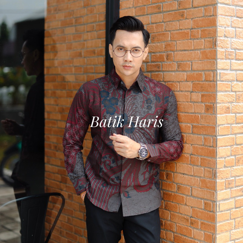 BATIK HARIS baju batik pria premium slimfit lengan panjang bahan katun laseman Hem Pria