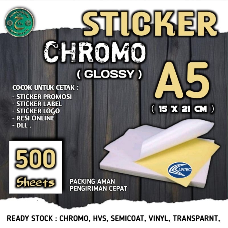 

STICKER KERTAS CHROMO A5 UKURAN ( 15 × 21 CM ) ISI 500 LEMBAR TERMURAH