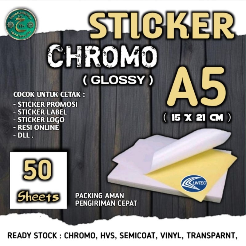 

STICKER KERTAS CHROMO A5 UKURAN ( 15 X 21 CM ) ISI 50 LEMBAR TERMURAH