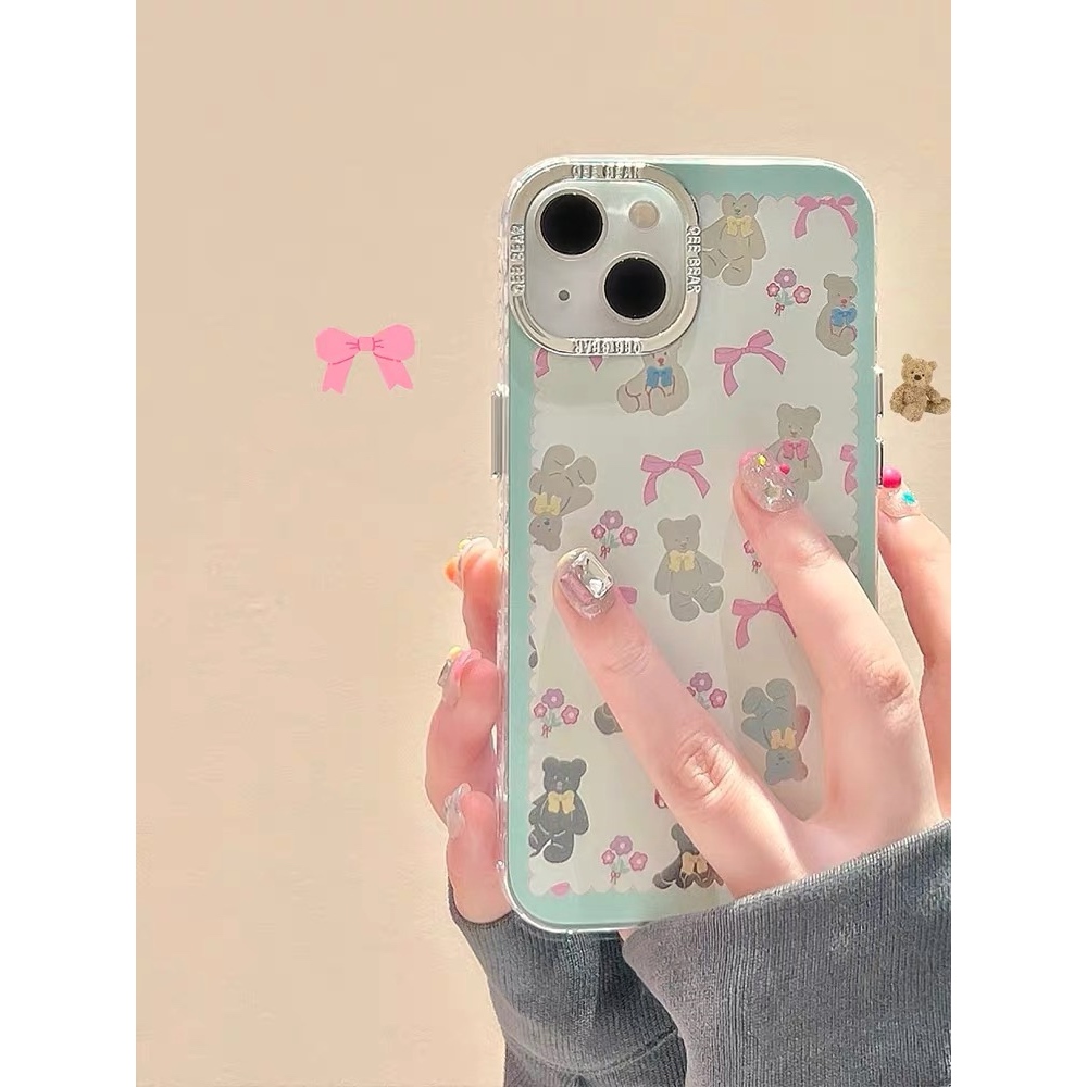 Casing HP iphone Gaya Korea Ins Bow Bear IPhone15 Niche Perempuan 15ProMax Cocok untuk Casing Ponsel