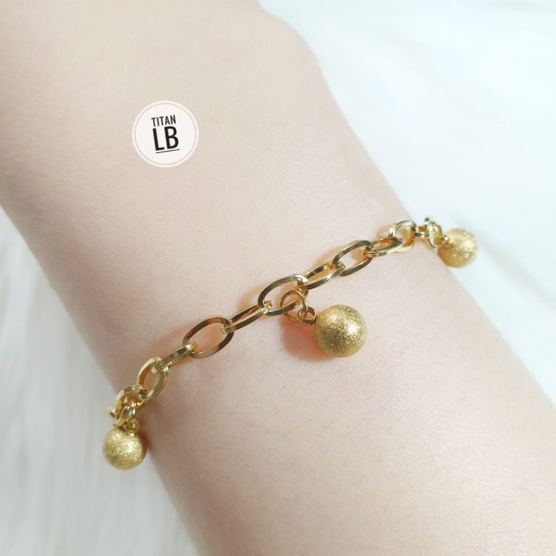 Gelang Titanium Rantai Bola Bola Kecil Gold