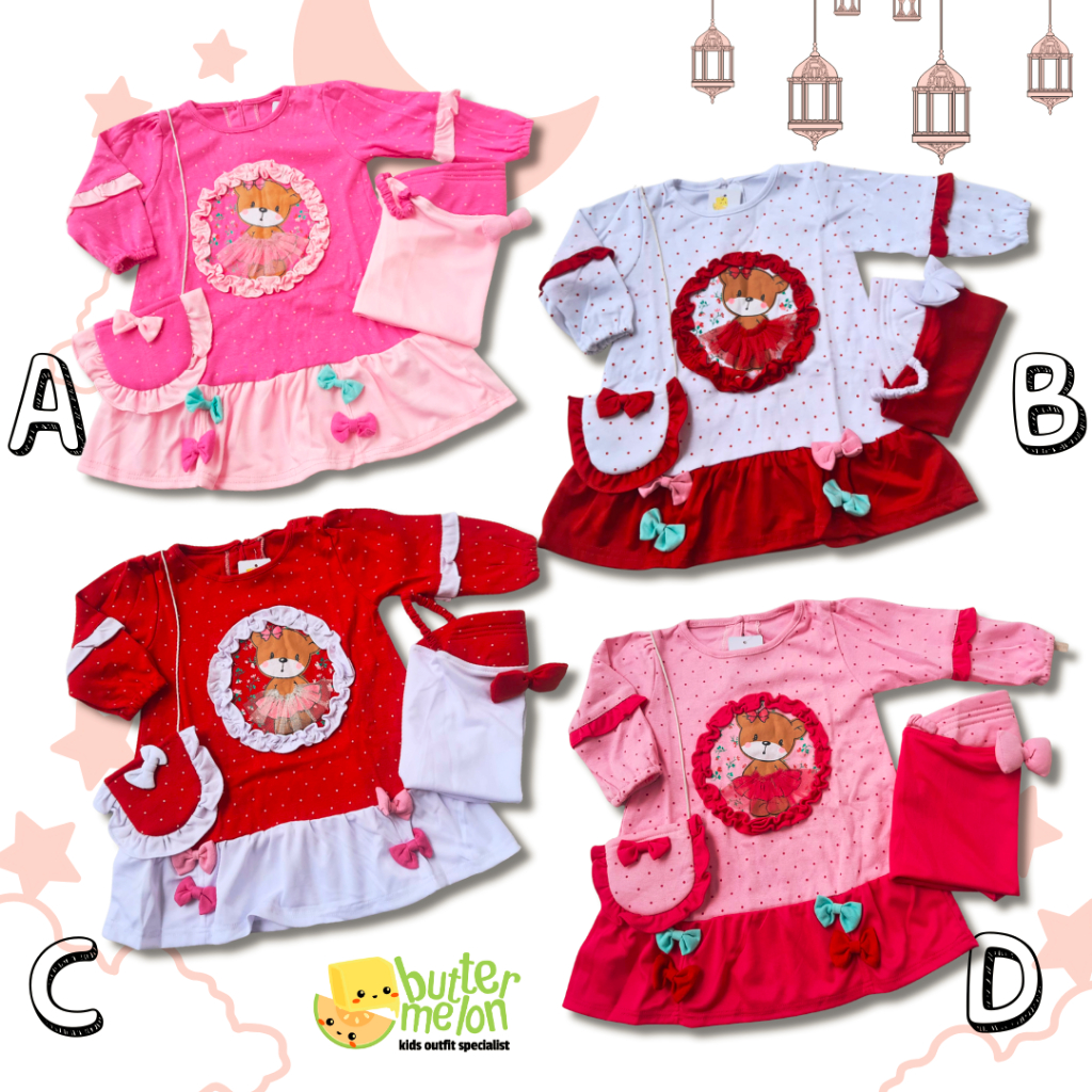 SET HIJAB BAYI NEW BORN 0-12 BULAN BAJU GAMIS BAYI  BAJU MUSLIM  1 TAHUN PEREMPUAN  BUTTERMELON GOLD