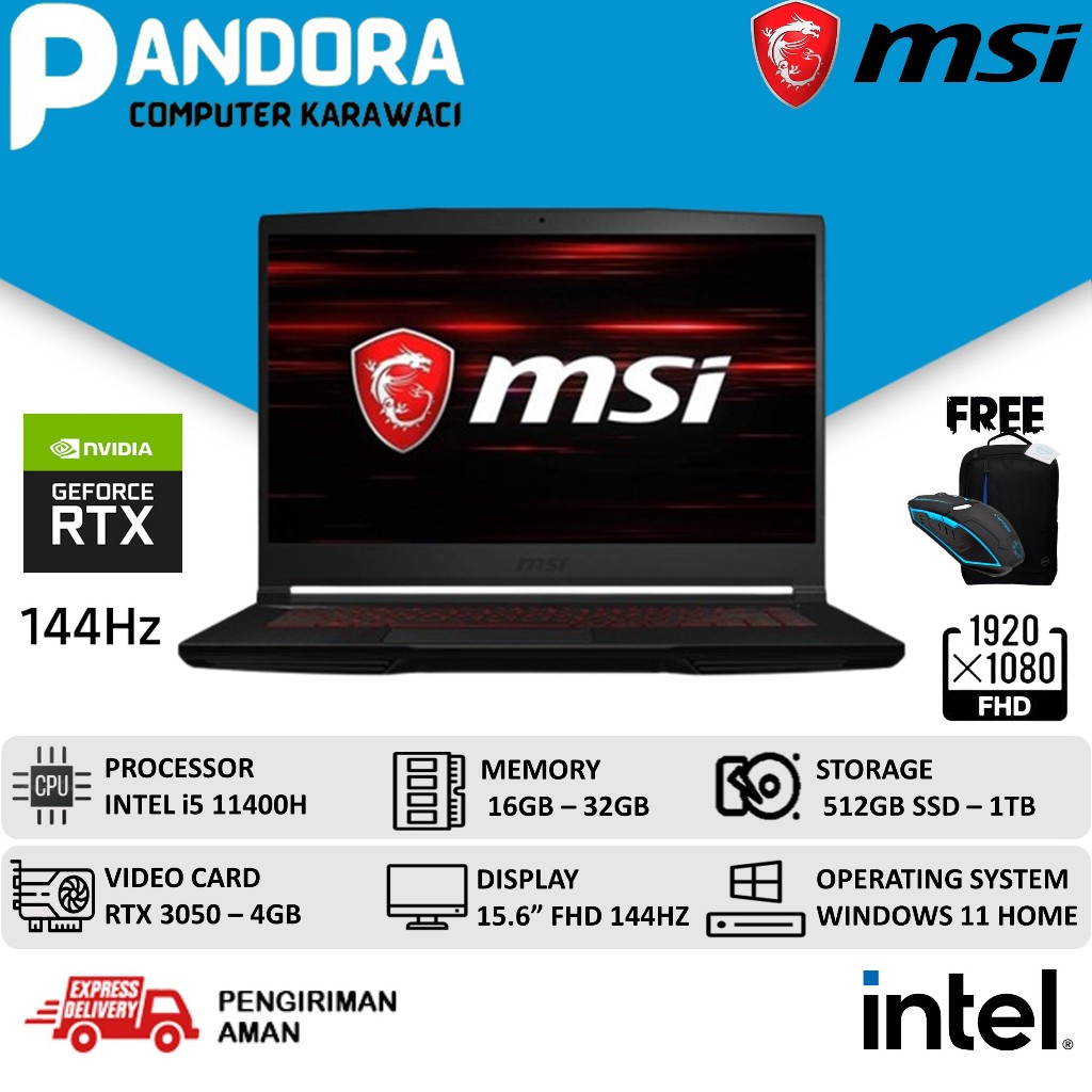 PROMO LAPTOP GAMING MSI GF63 THIN i5 11400H RAM 16GB 512GB SSD GTX 1650 Windows 11