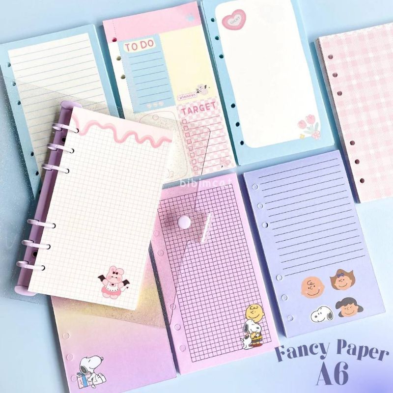 

[1Lembar] Kertas Fancy A6/ Loose Leaf A6 6 Ring/ Kertas Motif Isi Binder Lucu Bear Aesthetic