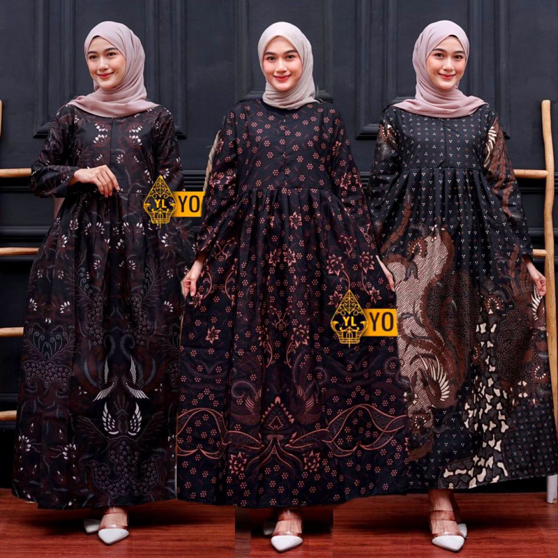 Gamis Batik Modern model Bawah mayung - Gamis muslim wanita Motif Batik Termurah