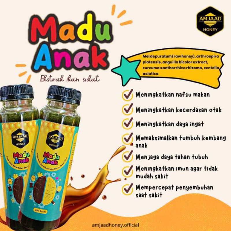 

Madu Amjaad honey - Madu Anak ekstrak ikan sidat madu imun anak madu nafsu makan madu pertumbuhan anak 330 gr
