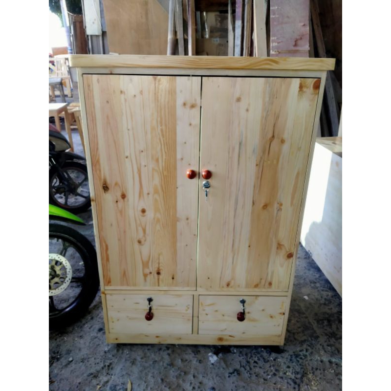 Lemari pakaian (dua laci) kayu jati belanda
