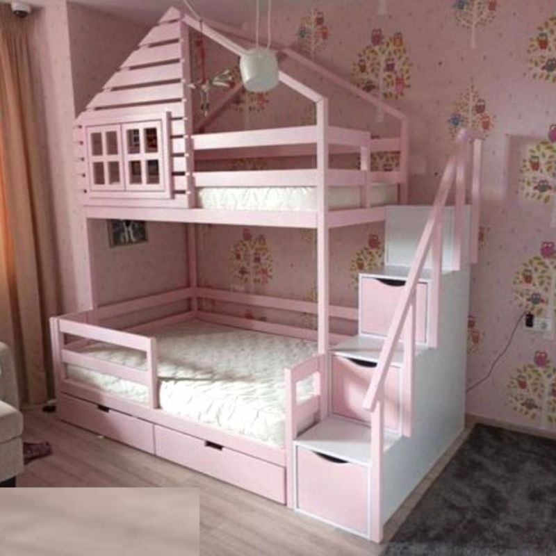 tempat tidur anak tingkat 2 laci bawah jati belanda