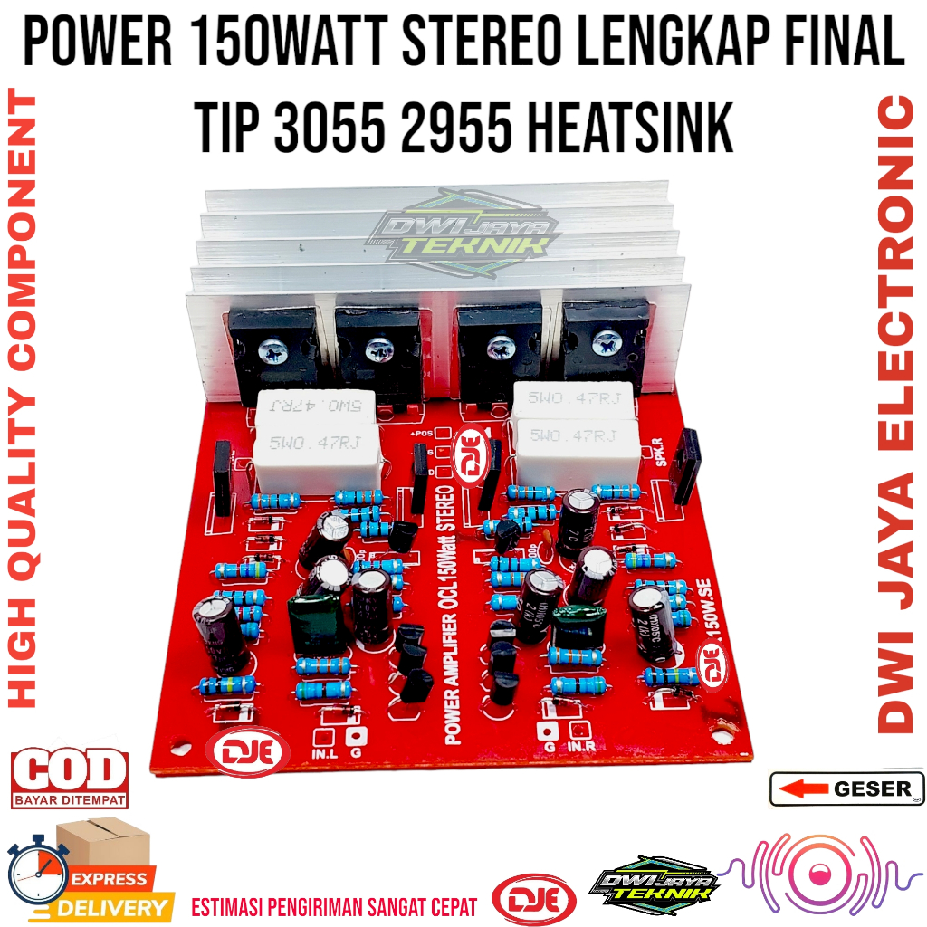 Driver Power Amplifier Stereo OCL 150w 150Watt Lengkap TIP final ST Tip 2955 3055