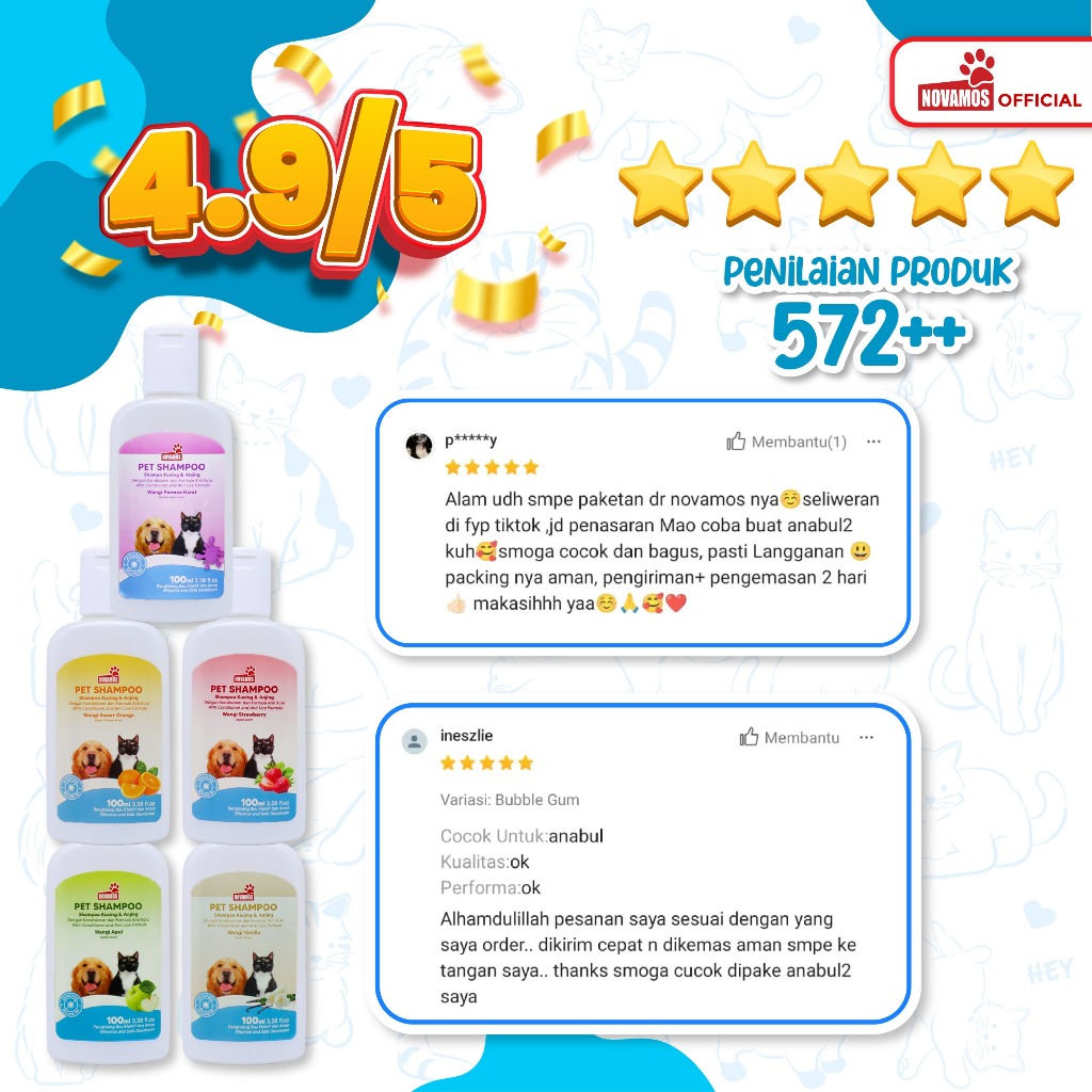 NOVAMOS Shampoo Kucing dan Anjing ( Shampoo + Conditioner Anti Kutu dan Jamur 100 ML )