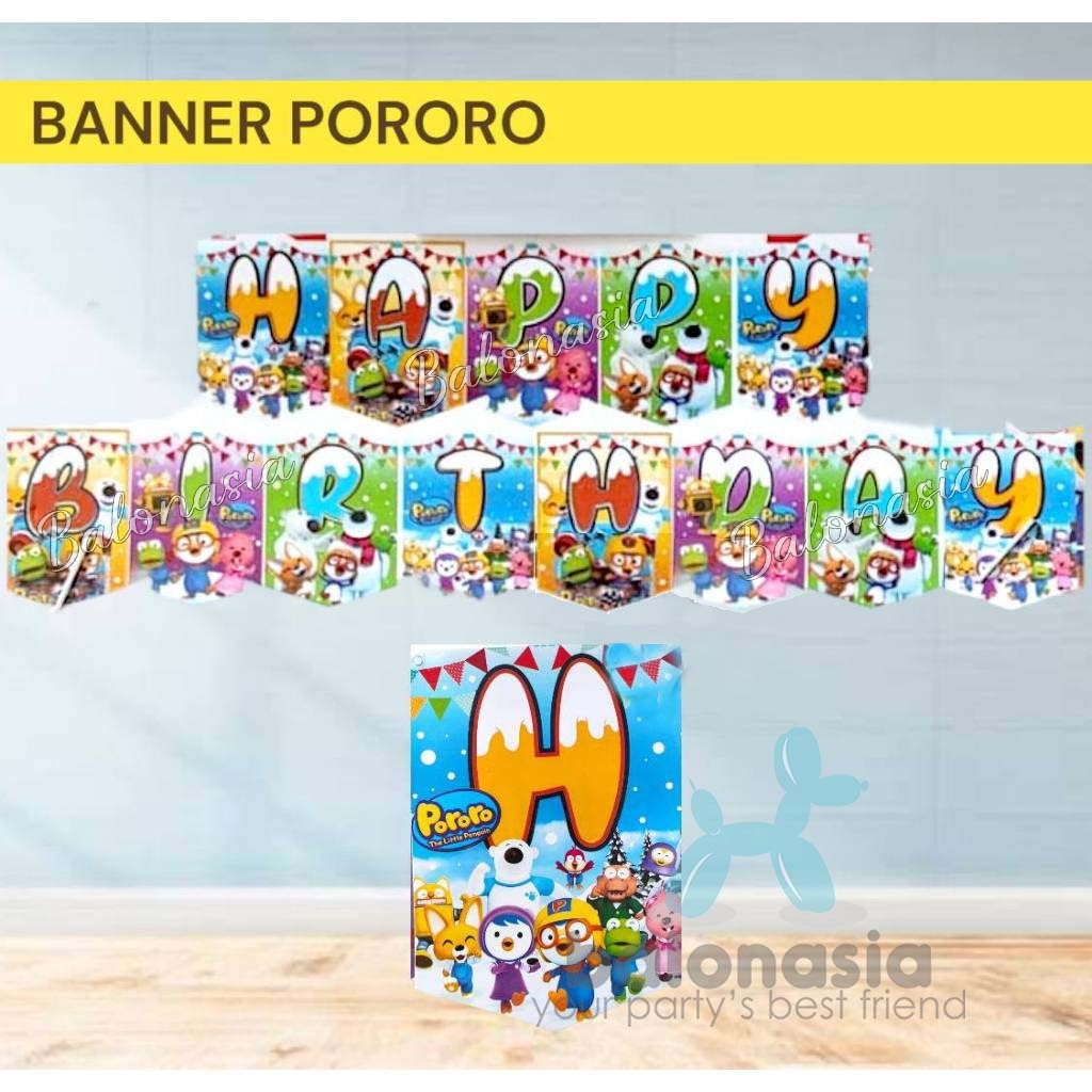 Dekorasi banner pororo ulang tahun happy birthday