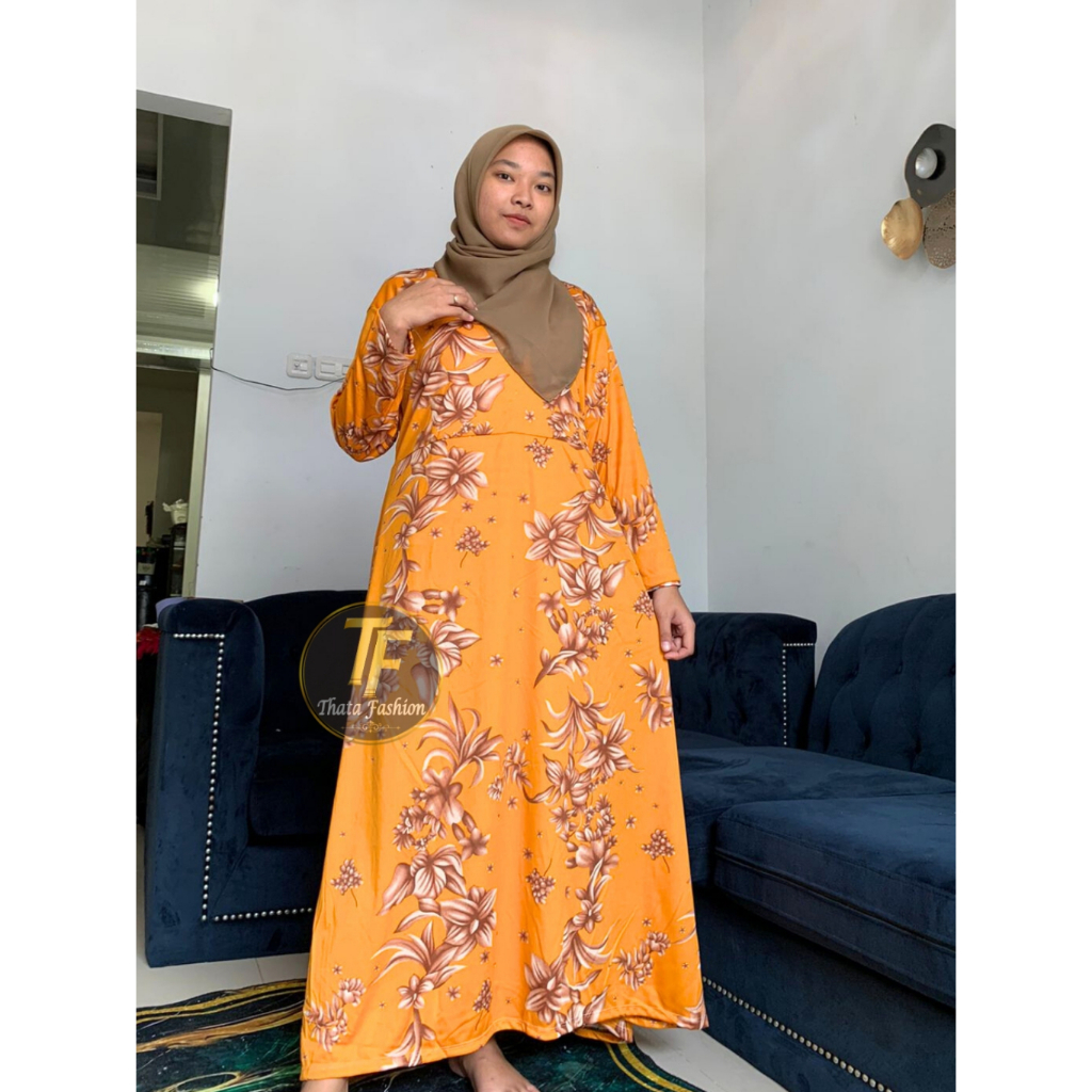 Gamis Bunga Andin Jumbo Gamis Harian Jumbo Kain Melar Premium Murah Elegan Hyget Tumpal Batik Wanita