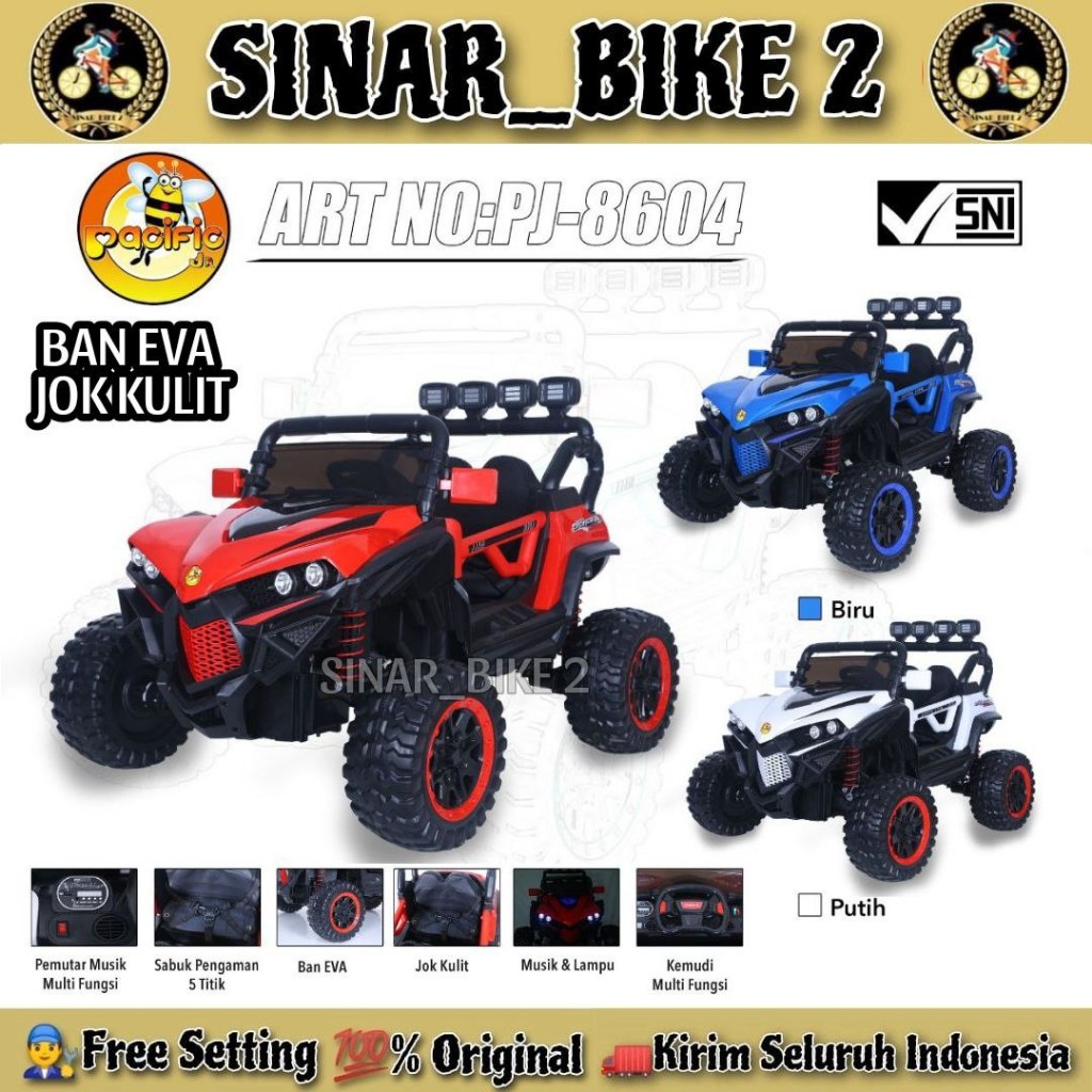 Mobil Mobilan Aki PACIFIC PJ-8604 JEEP Jok Kulit Remote Mainan Anak Ban Eva
