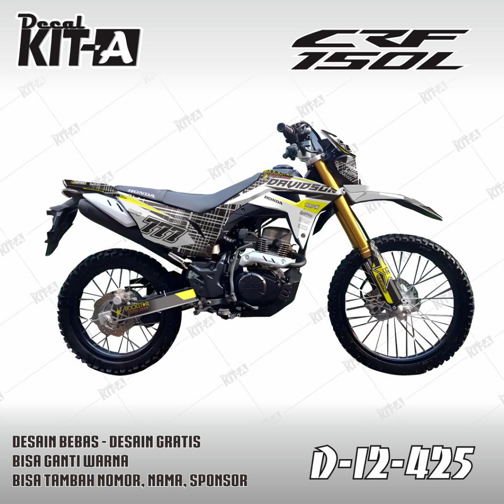 Decal Honda CRF 150L MOTIF ROCKSTAR ABU2 KUNING D-I2-425