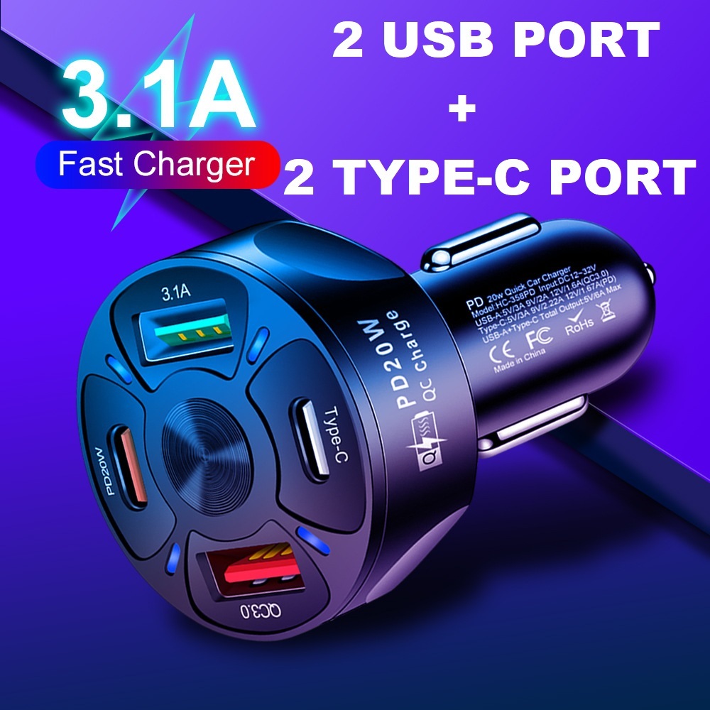 VOLT METER AKI + SUPER CAR CHARGER Mobil USB TYPE-C Qc3.0 60W 15A 5 Port PD20W BK-358 BK-359 369 KF20 TE-P21
