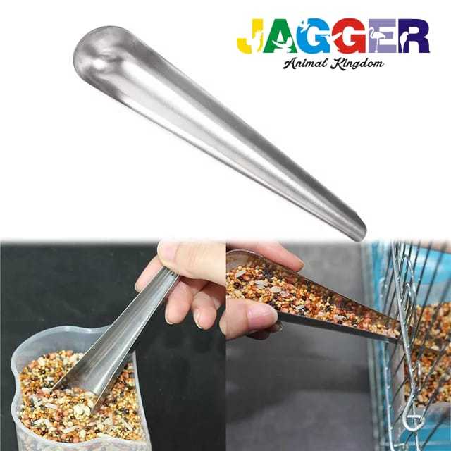 Corong Sendok Wadah Stainless Anti Karat Isi Ulang Pakan Makanan Burung Lovebird Parrot Falk Hamster