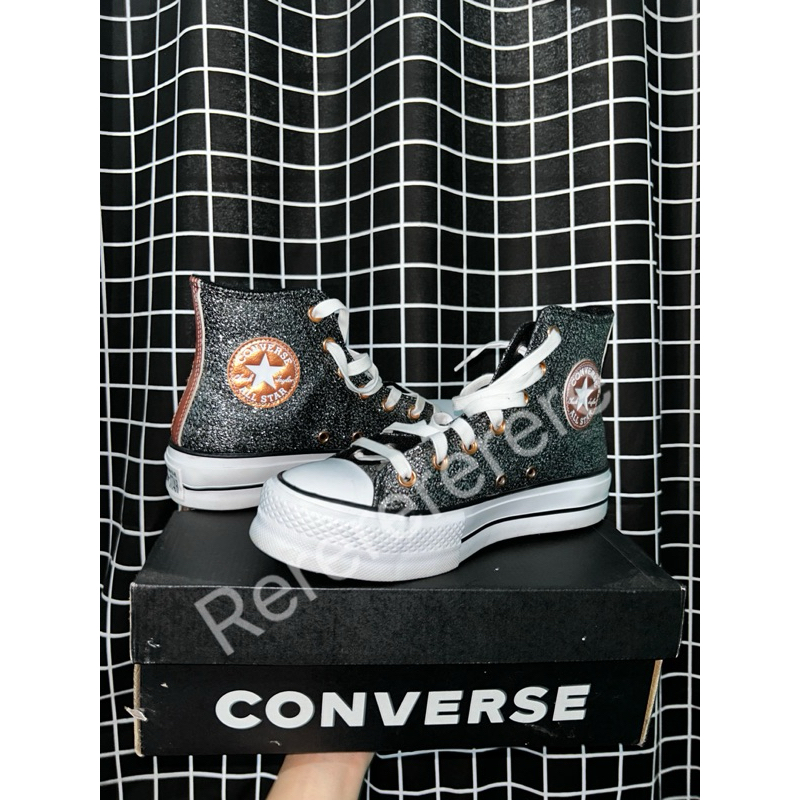 Converse Ctas Black/Copper/White Glitter Platform