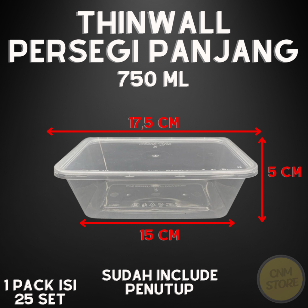 Thinwall Kotak Plastik Persegi Panjang 500ml 750ml / Kotak Makan Plastik / Thinwall Persegi Panjang