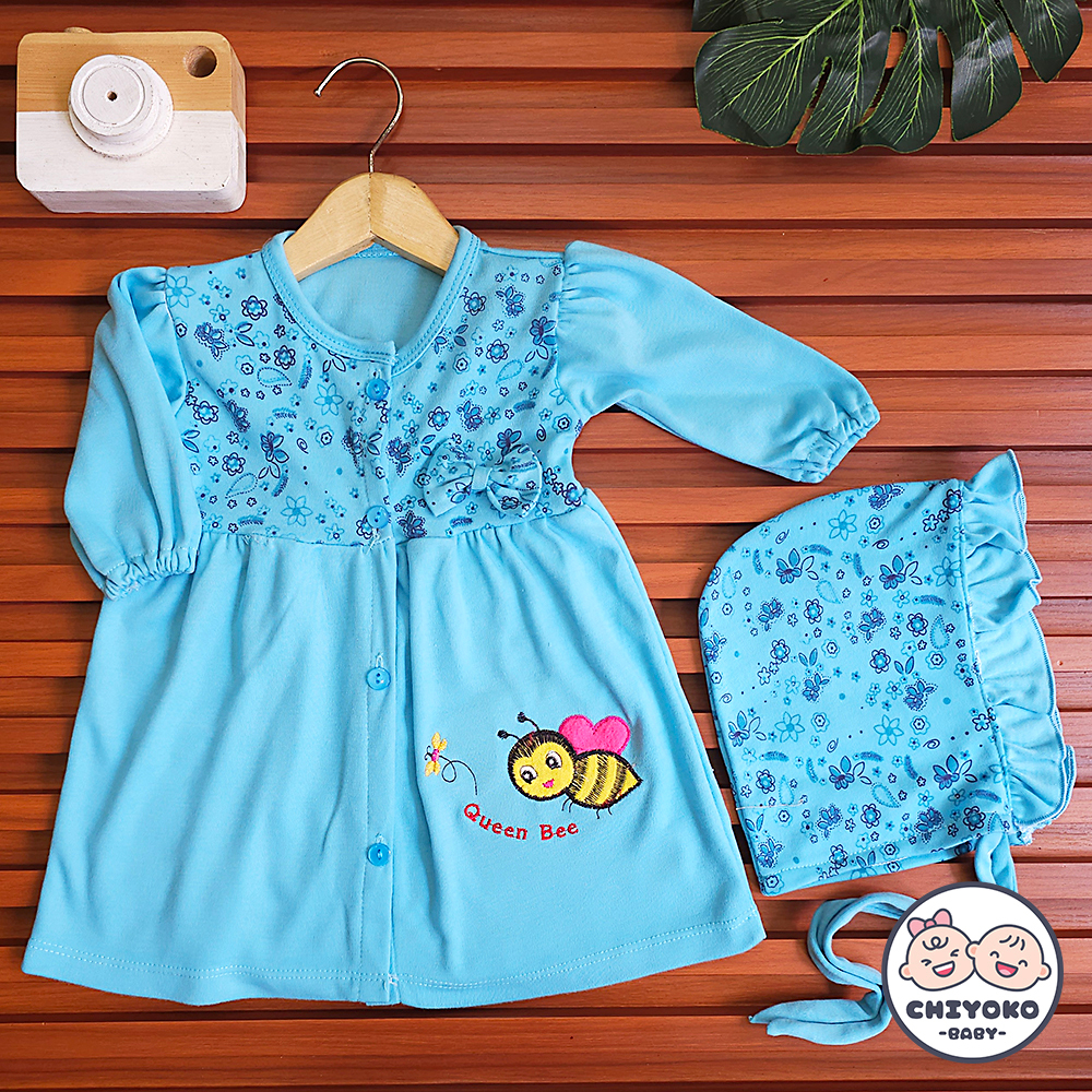 Gamis Bayi Anak Perempuan Usia 0 s/d 12 Bulan Motif QUEEN BEE include Kerudung Merk Little Star SNI