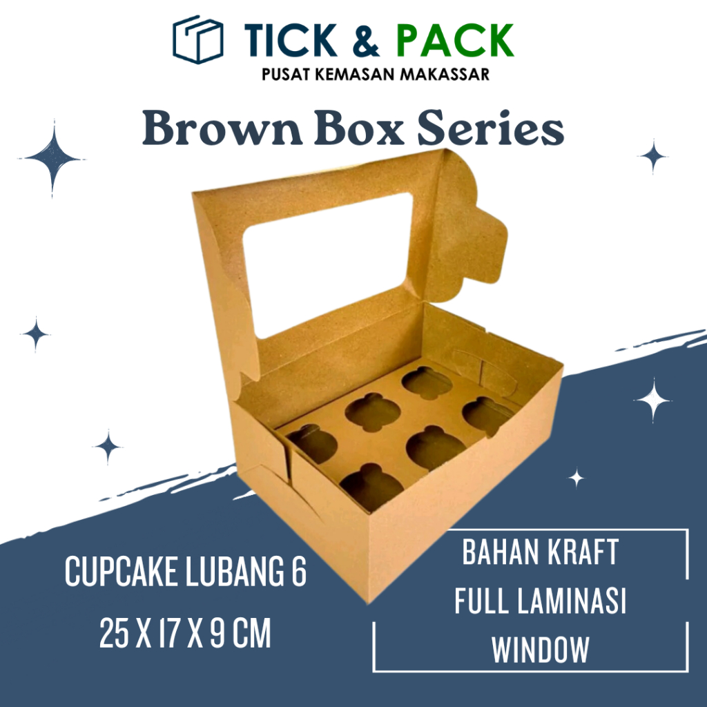 

[ Isi 10 ] Dus Kraft Lubang 6 CupCake 25 x 17 x 9 CM Jendela Laminasi Dus Kemasan Kue Box Packaging Kue Dus Kue Kardus