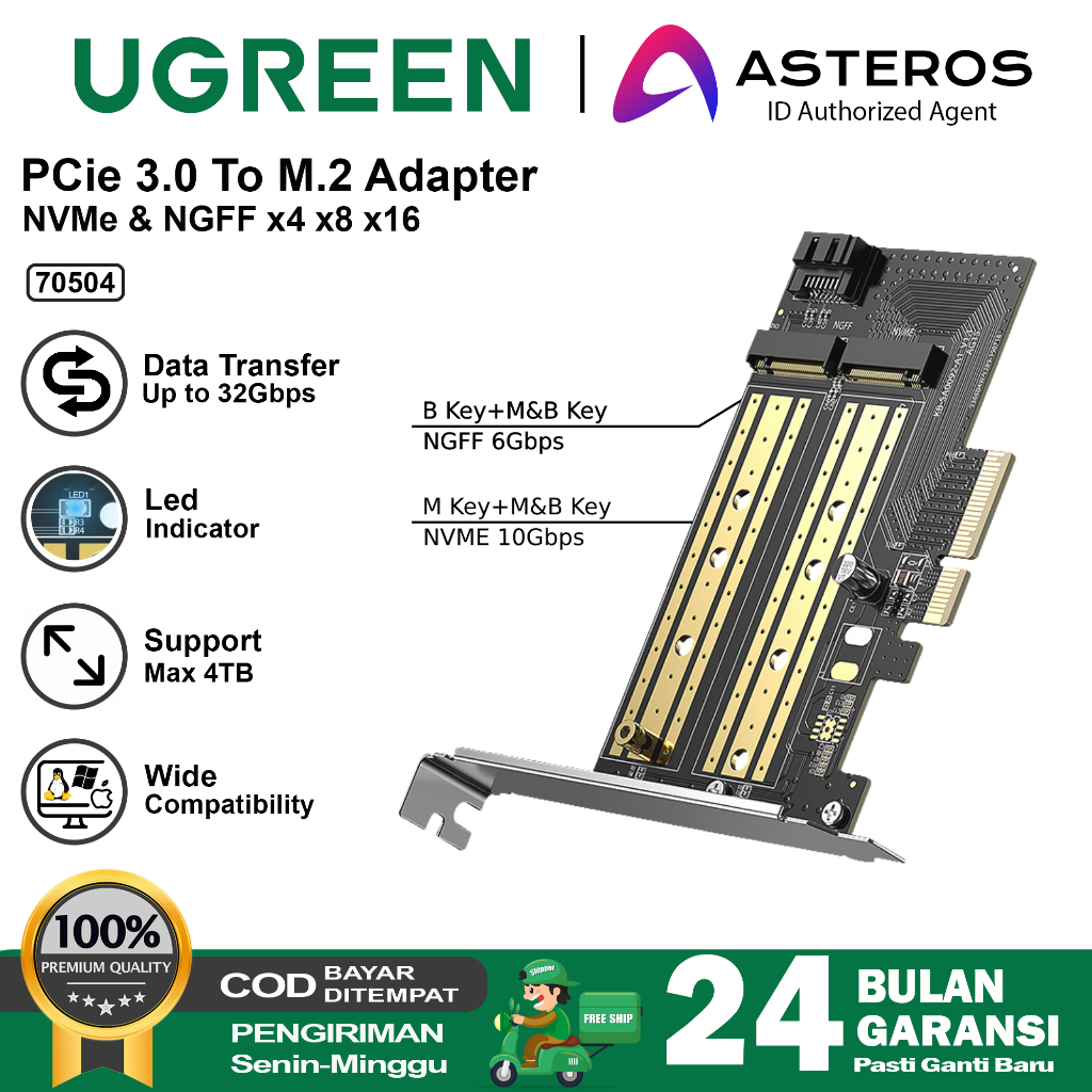 UGREEN M.2 Sata NVMe to PCI-E 3.0 X4 Expansion Card M-Key B-key 70504