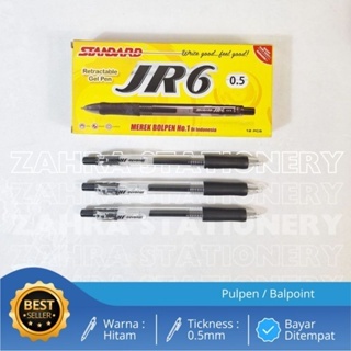 

( PCS ) Standard Pulpen / Ballpoint Retractable Pen JR6 Tinta Hitam Tip 0.5mm