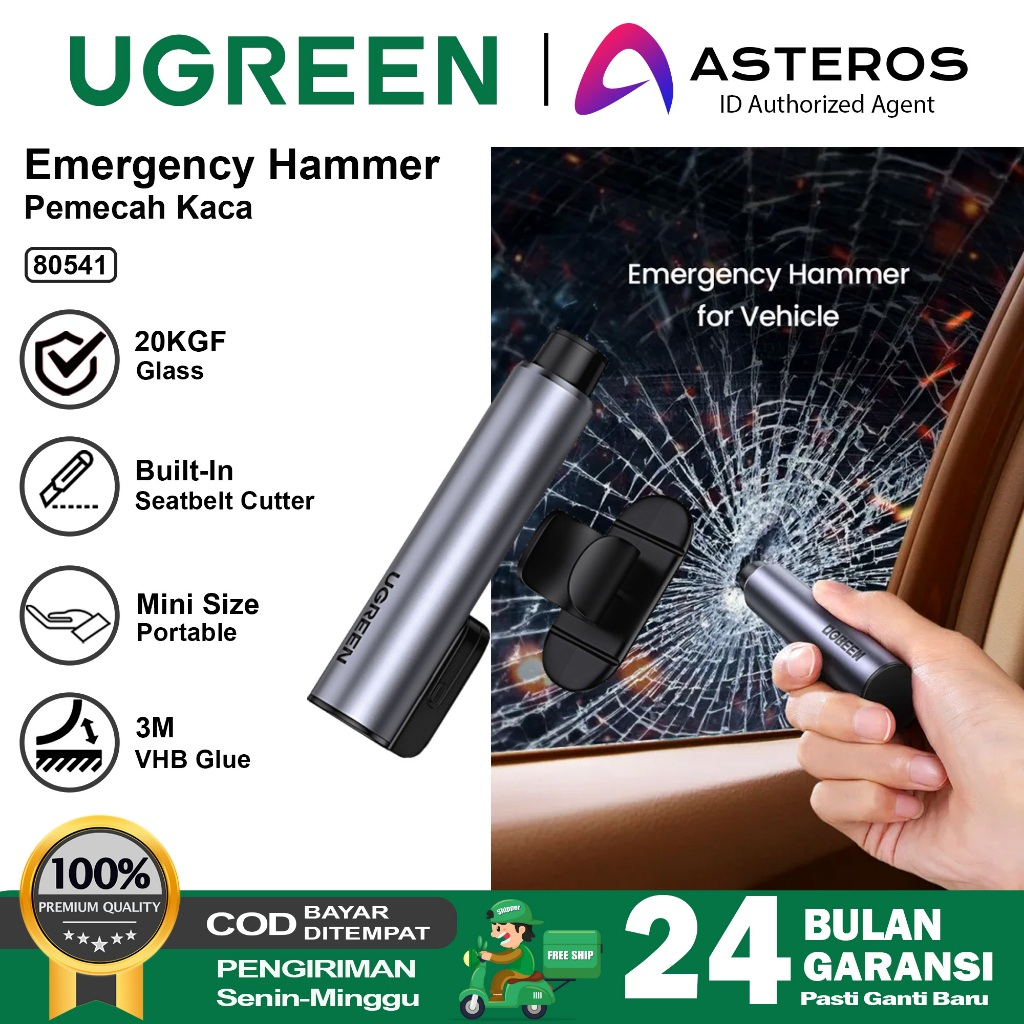 UGREEN Emergency Hammer Pemecah Kaca Jendela With Cutter 80541