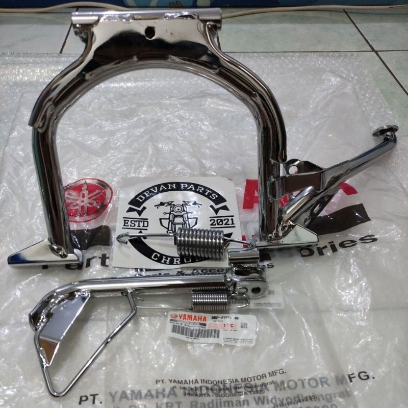 Standar Tengah/Standar Samping Yamaha Aerox New Original Chrome/Krum