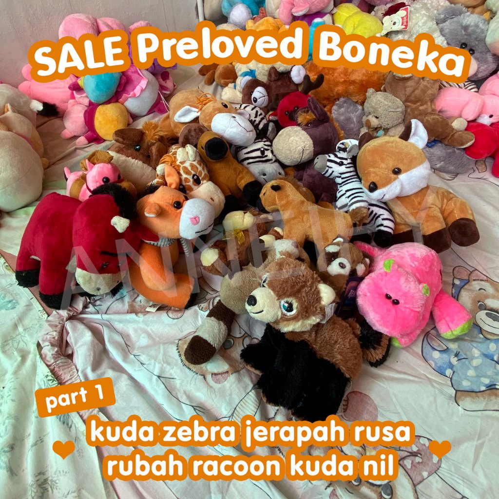 Boneka Binatang Animal Horse Kuda Zebra Jerapah Rusa Rubah Fox Rakun Racoon Kuda Nil Giraffe Hippo D