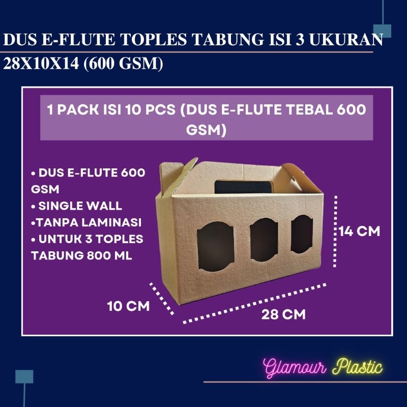 

Dus Eflute isi 3 Toples Ukuran 28x10x14 (1 pack isi 10 pcs) (TEBAL 600 GSM)/Dus Toples/Box jinjing/Dus kue kering