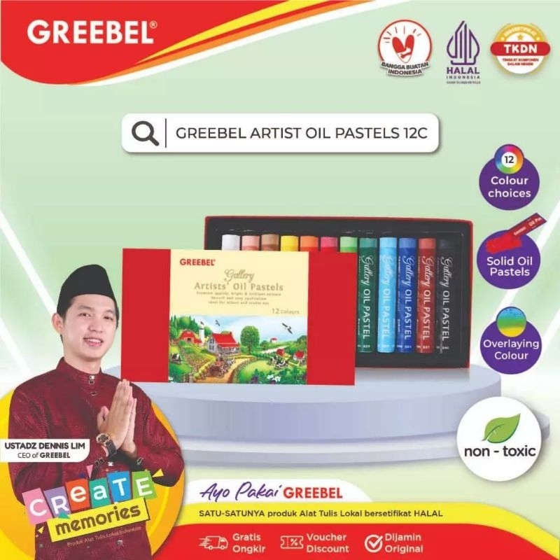 

Greebel Artist Oil Pastel Crayon 12C / Crayon Greebel 12 warna