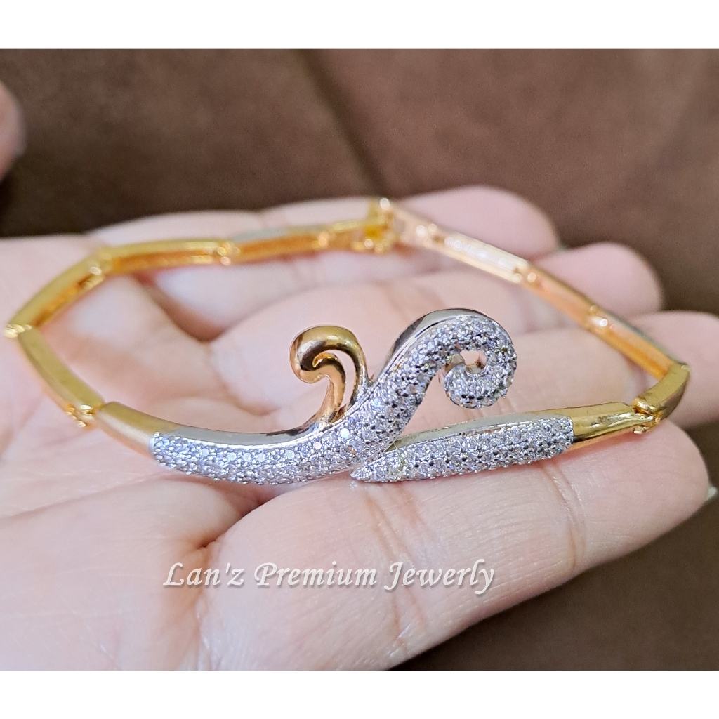 Gelang 2 Warna Ulir Kombinasi Kristal Titanium Emas Perak