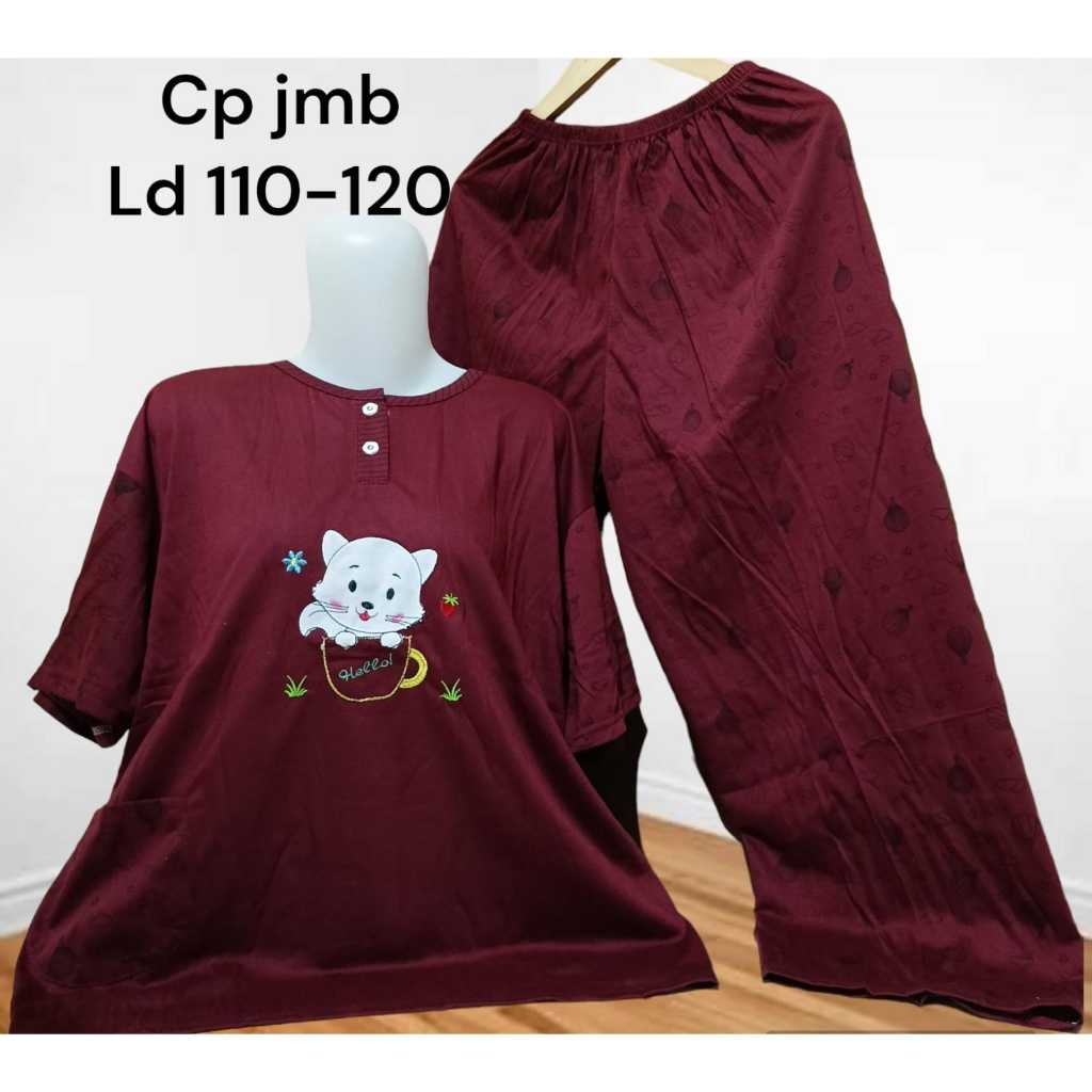 cod baju tidur wanita dewasa setelan babydoll celana panjang lengan pendek kaos motif bordir viral k
