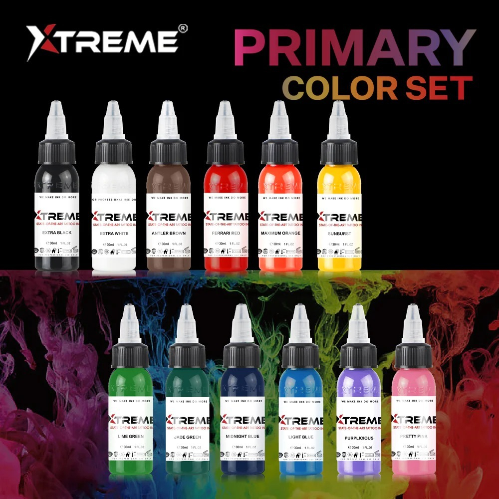 Xtreme Tinta Tato Xtreme Primary Color Set Tattoo 1oz (12 pcs)