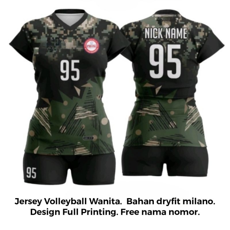 Setelan Jersey Voli Volleyball Jersey Futsal Jersey Bola Cewek Perempuan Wanita Full Printing Hitam 