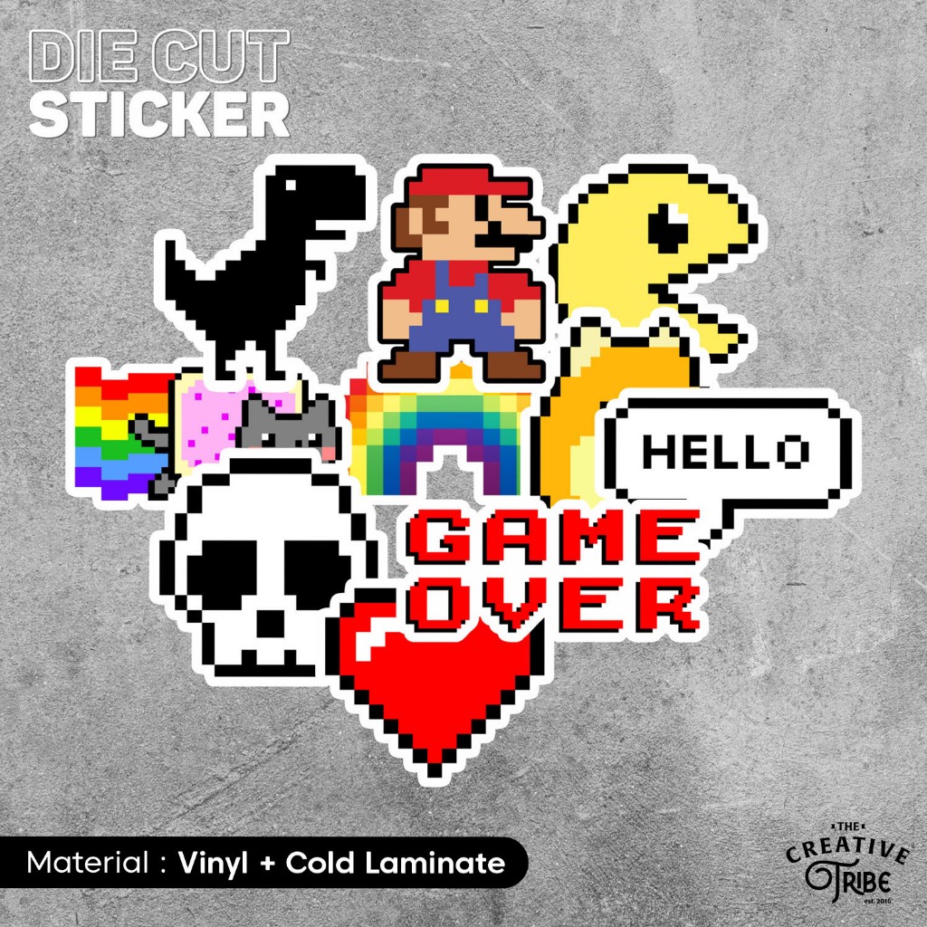 

Pixel 8 Bit - Sticker Vinyl Die Cut - Stiker Laptop Motor Mobil Botol Slap Kucing Happy